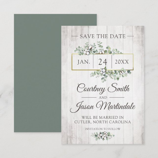 Convites Salve A Data Da Rustic Southern Cotton Wedton Card (Frente/Verso)