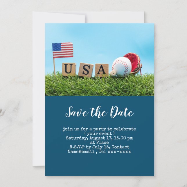 Convites Salve a data de beisebol com a bandeira da América (Frente)
