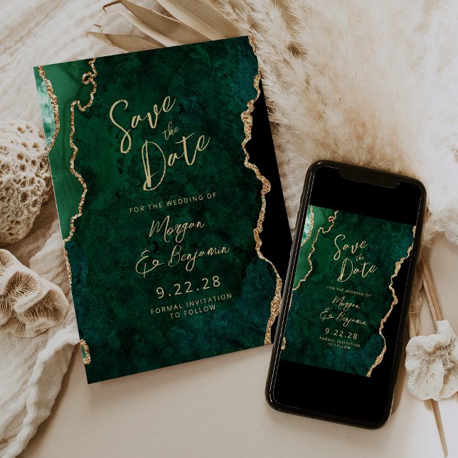 Convites Salve a Data de Casamento em Script de Ágata Verde (Criador carregado)