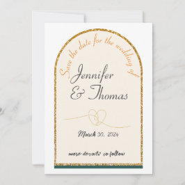 Convites Salve a data do nosso casamento/borda dourada