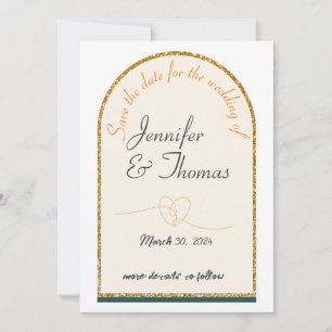 Convites Salve a data do nosso casamento/borda dourada