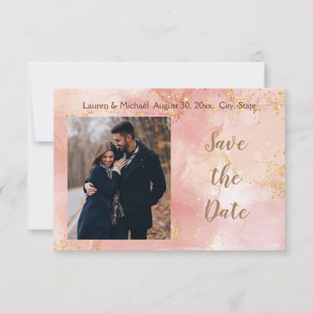 Convites Salve a data Dourada Glitter Elegante Rosa Moderno (Frente)