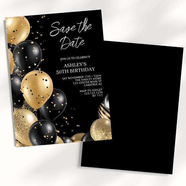 Convites Salve a Data Dourado Preto 50º Aniversário (Criador carregado)