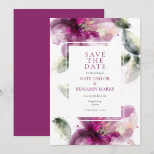 Convites Salve a Data Elegante Lírio Rosa Floral em Aquarel