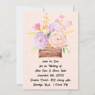 Convites Salve a data em Flores de Pêssego e Design Russo