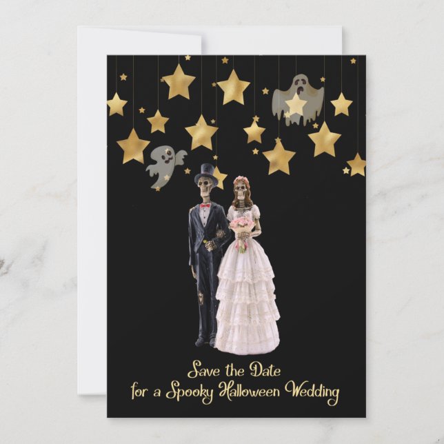 Convites Salve a Data Esqueletos Casamento de Halloween (Frente)