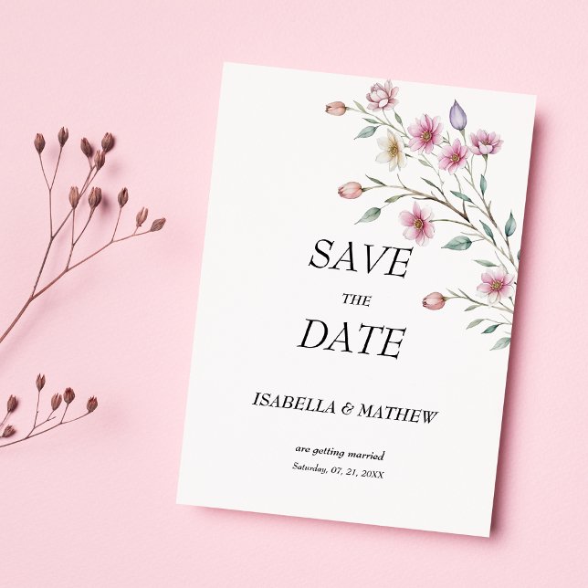 Convites Salve a Data flor de primavera lilás menta branca  (Pink white mint lilac spring flower Save the Date)