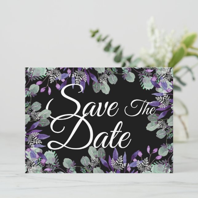 Convites Salve A Data Floral Roxo Flor Branca Letra (Em pé/Frente)