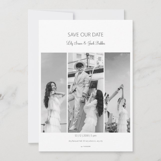 Convites Salve a data foto colagem negra casamento branco (Frente)