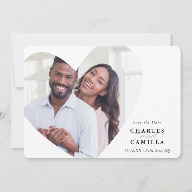 Convites SALVE A DATA, foto elegante, coração (Frente)