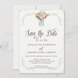 Convites Salve a data Foto Rustic Floral Mason Jar Rosas