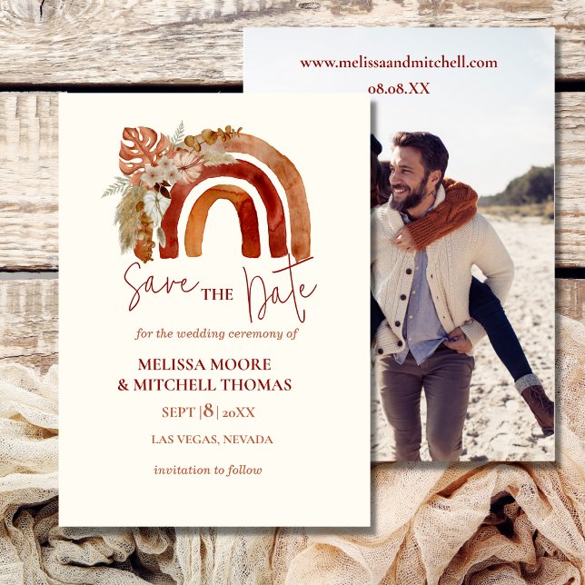 Convites Salve a data foto terra-tonalidade boho arco-íris  (Criador carregado)