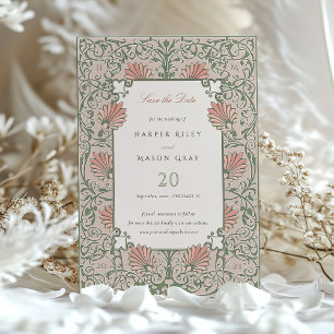 Convites Salve a Data Heritage Green & Coral Rococo