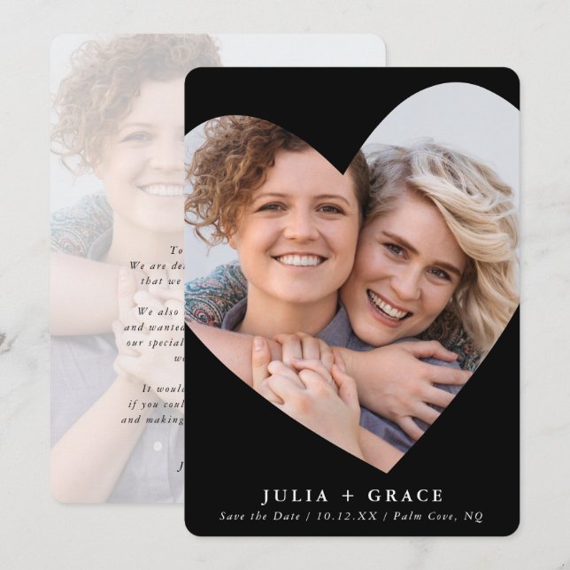 Convites SALVE A DATA lgbtq foto moderna coração preto bran (Frente/Verso)