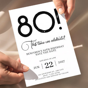 Convites Salve a Data Minimalista Única para 80º Aniversári