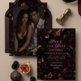 Convites Salve a Data Moody Dark Burgundy Floral
