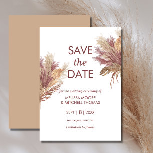 Convites Salve a data pampas elegance boho mauve rosa