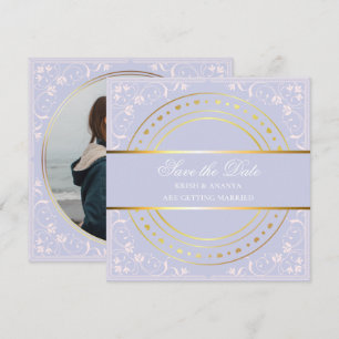 Convites Salve a data, Pastel Roxo e Dourado Casamento Inv