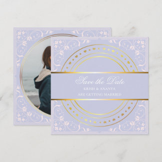 Convites Salve a data, Pastel Roxo e Dourado Casamento Inv