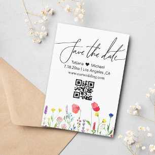 Convites salve a data qr code watercolor floral simples