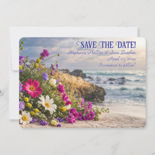 Convites Salve a Data Romântico Lindas Flores na Praia