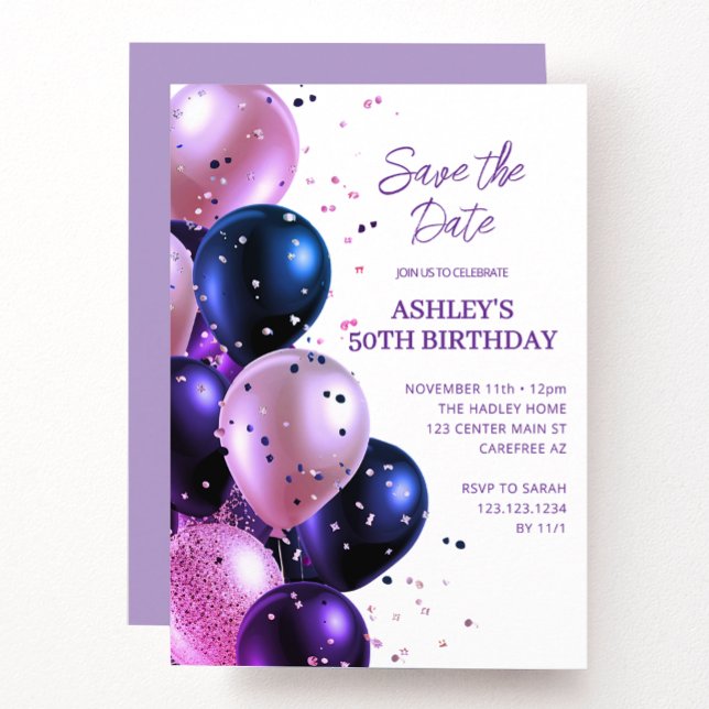 Convites Salve a Data Rosa Claro Festa de Aniversário de 50 (Criador carregado)