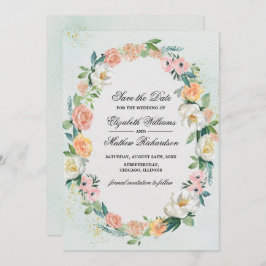 Convites Salve a data. Rosa Wreath Wedding
