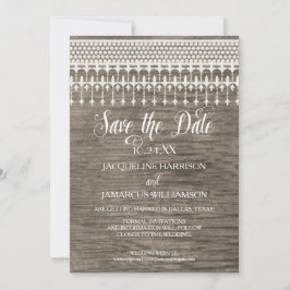 Convites Salve a Data Rustic Vintage Lace Wooden Fence