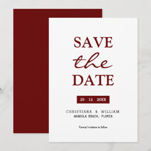 Convites SALVE A DATA' texto simples em vermelho burgundy