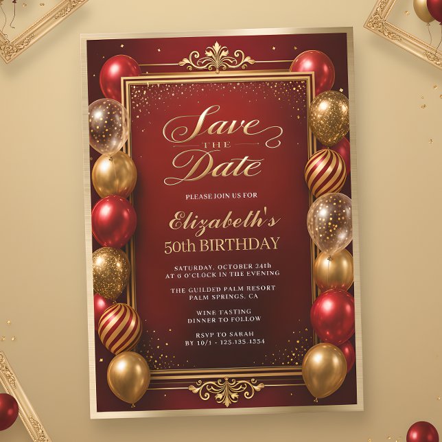 Convites Salve a Data Vermelho Dourado 50º Aniversário (Criador carregado)