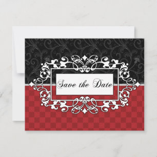 Convites Salve a Data Vermelho e Preto Elegante Rolo Person