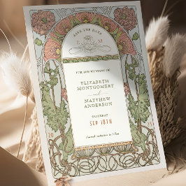 Convites Salve a data Vintage Art Nouveau de Mucha