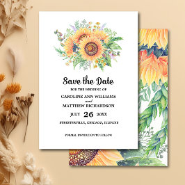 Convites Salve a data. Wtercolor Sunflower Wedding