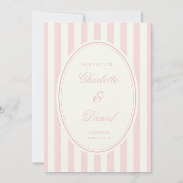 Convites Salve a Faixa de Data Personalizada Rosa Pastel (Frente)