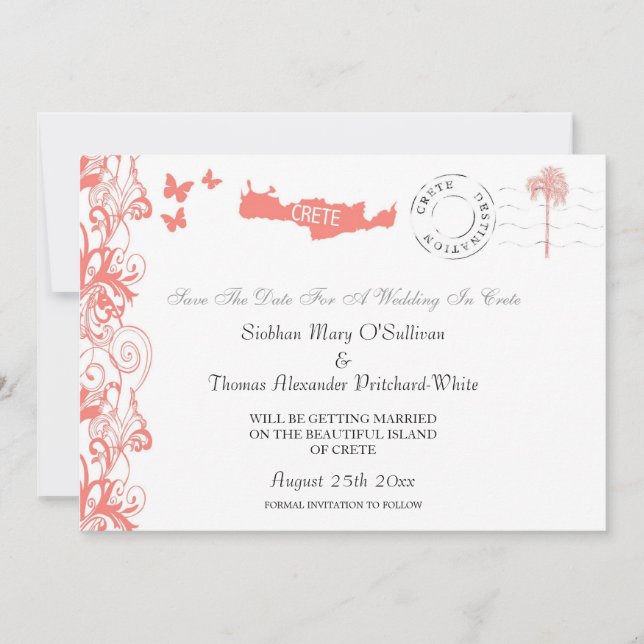 Convites Salve Creta Data Em Rosa Coral E Branco (Frente)