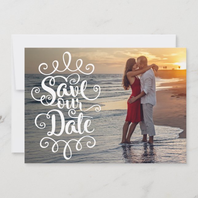 Convites Salve nosso casamento de data | Script de Ornament (Frente)
