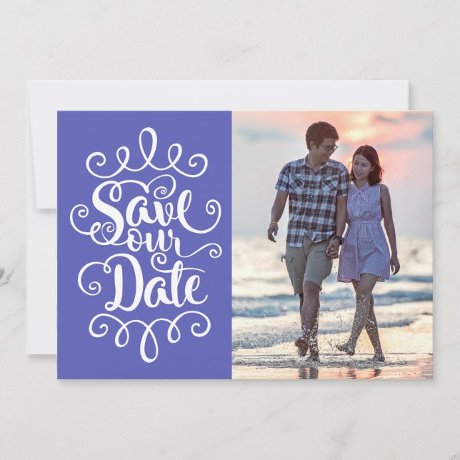 Convites Salve nosso casamento de data | Script de Ornament (Frente)