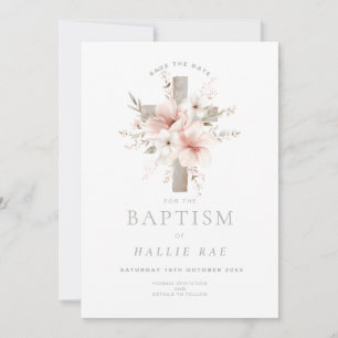 Convites Salve o Batismo da Data, Floral Rosa Elegante