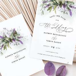 Convites Salve o casamento do Script Greenery de Lavanda de