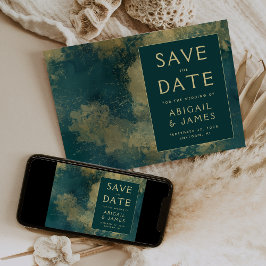 Convites Salve o Dia de Casamento Abstrato Teal Dourado Mod
