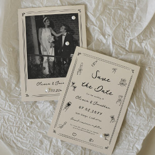 Convites Salve o Dia de Casamento com Dinheiro Antigo Desen