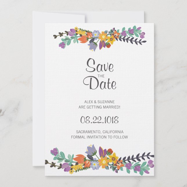 Convites Salve o Dia de Casamento Floral Brilhante de Prima (Frente)