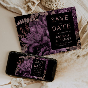 Convites Salve o Dia do Casamento com Floral Escura Roxa e