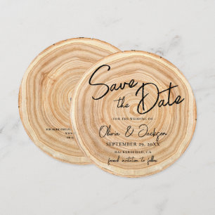 Convites Salve o dia do casamento com QR Code em madeira rú