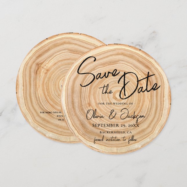 Convites Salve o dia do casamento com QR Code em madeira rú (Frente/Verso)
