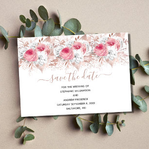 Convites Salve o Dia do Casamento Floral Rosa Branco Dourad