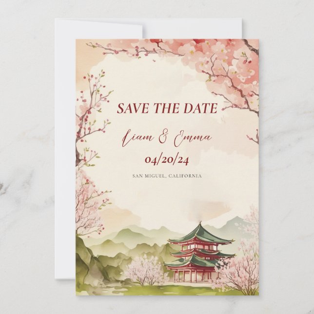 Convites Salve o Dia Tradicional Japonês Sakura (Frente)
