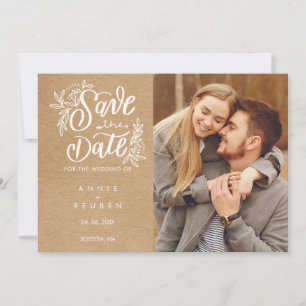 Convites Salve o script de data Foto Rustic Kraft