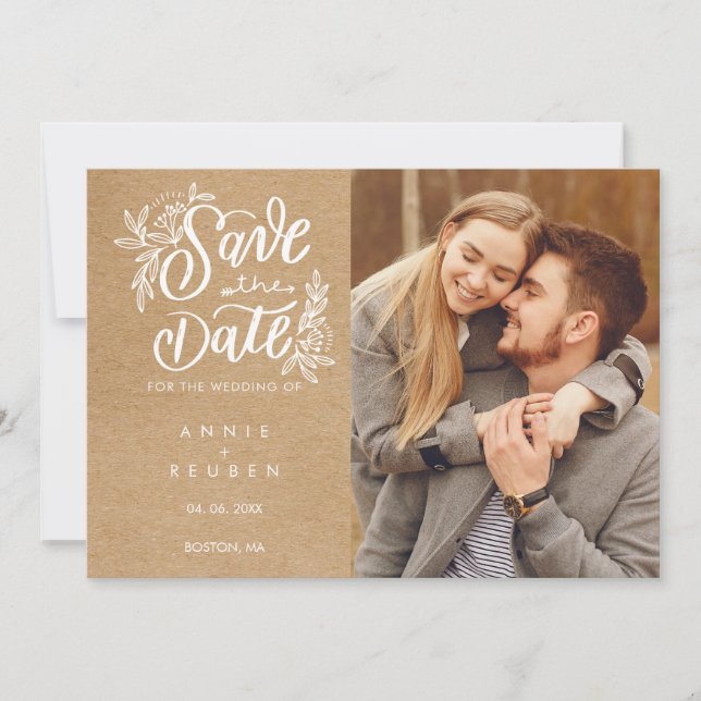 Convites Salve o script de data Foto Rustic Kraft (Frente)
