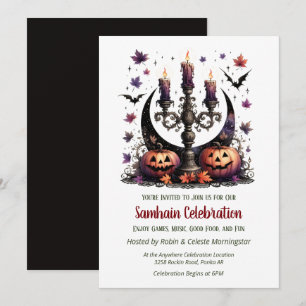 Convites Samhain Moon Bats & Pumpkins Fall Halloween Party